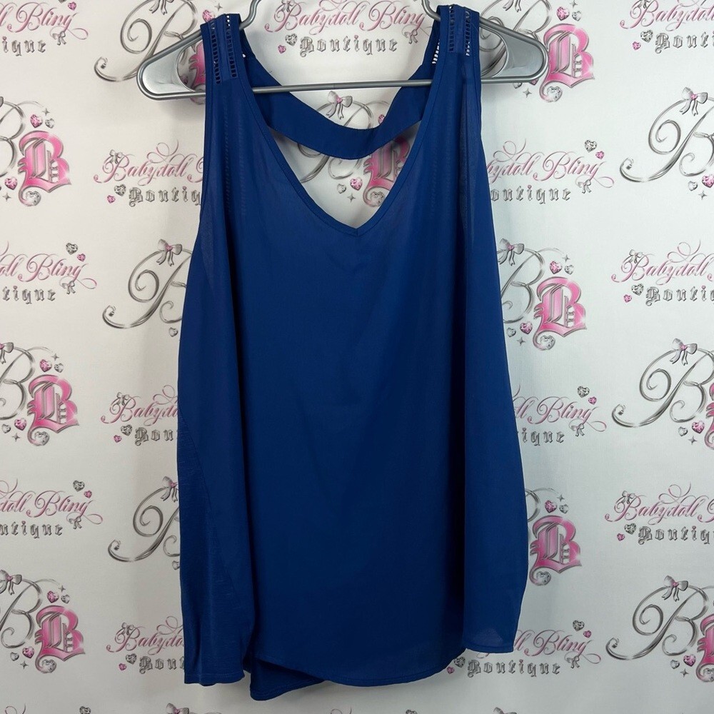 Kismet tank top open back draping design deep Royal Blue Women's Tank Top